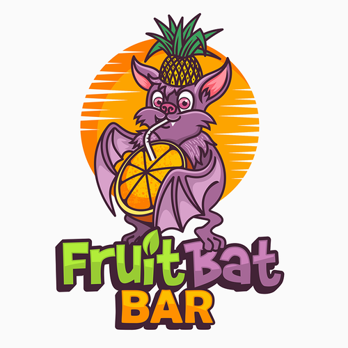 Bat design with the title 'Fun and wild Cold press Juice Bar Logo for the Hot Tropics'