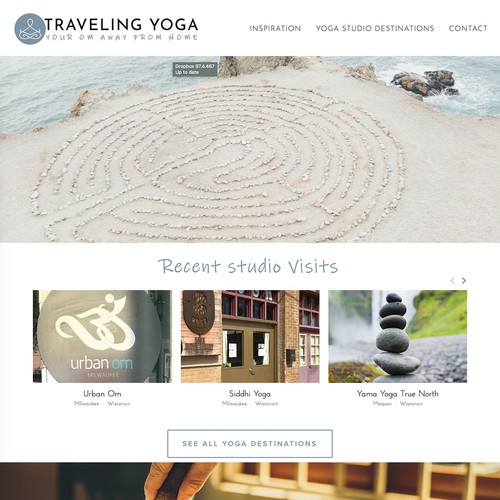 Yoga website with the title 'Traveling Yoga Design'