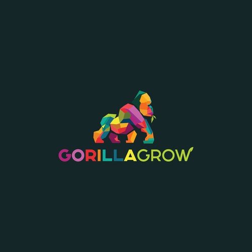 Low poly logo with the title 'Geometric Low poly gorilla design'