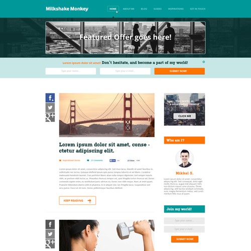 User-friendly website with the title 'Milkshake Monkey Fitness Blog Design'