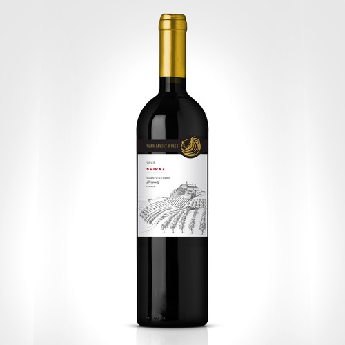 Red wine label with the title 'Yuan Family Vineyard a premium wine company'
