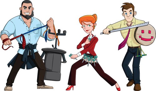 Office design with the title 'Break out of a cubicle! Create a team of Office Warriors!'