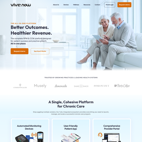 SaaS website with the title 'Vive Now - Chronic Care Platform Website Design'