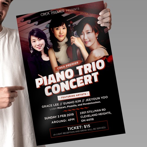 Piano design with the title 'Piano Trio Concert Poster Design'