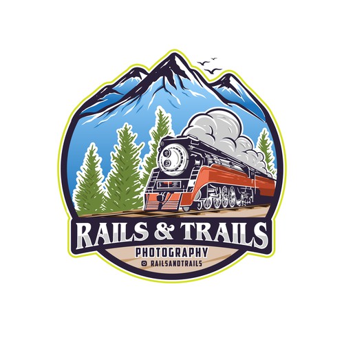 Railway design with the title 'RAILS & TRAILS PHOTOGRAPHY LOGO'