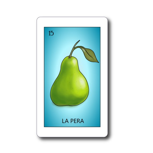 Fruit artwork with the title 'Mexican Loteria-inspired Card designed for an iPhone sticker company'