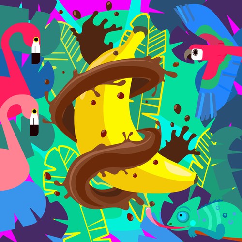Jungle illustration with the title 'Pacckage design'