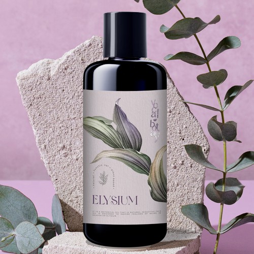 Oil packaging with the title 'ELYSIUM | cosmetic oil'