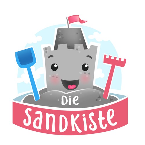 Childcare logo with the title 'Sand castle mascot for preschool'
