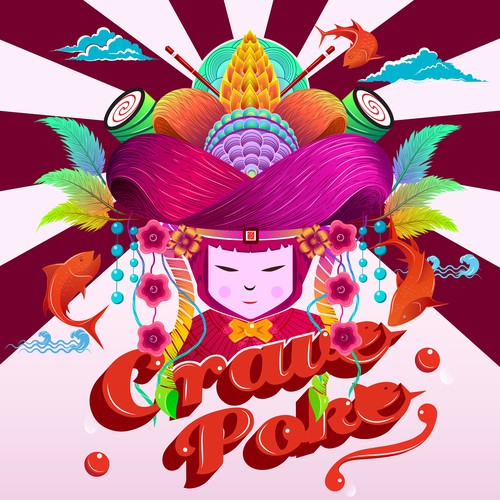 Mural design with the title 'Crave Poke Mural Art'