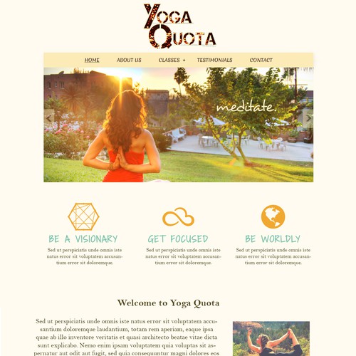 HTML design with the title 'WEB SITE DESIGN - Yoga Quota'