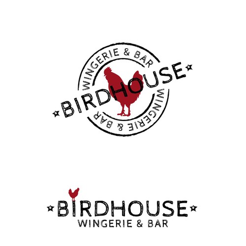 Farmhouse logo with the title 'Birdhouse Wingerie & Bar Logo'