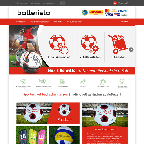 Sports website with the title 'balleristo Home page redesign'