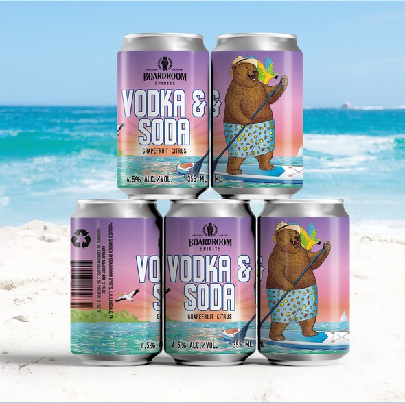 Tropical label with the title 'Label design for Vodka & Soda, Grapefruit Citrus'