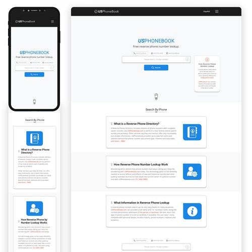 Redesigned website with the title 'US Phonebook'