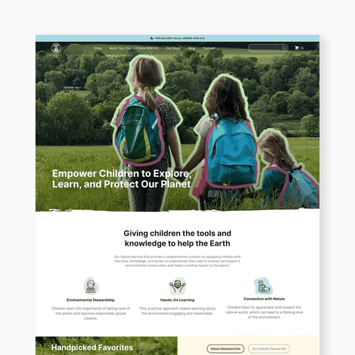 Kid website with the title 'Children's outdoor adventure kits ecommerce'