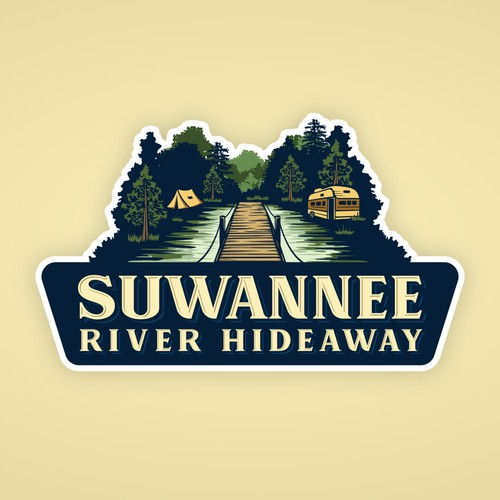 Tent design with the title 'Campground logo for Suwannee River Hideaway'