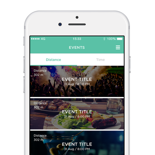 Social networking design with the title 'Dating app based upon different events'