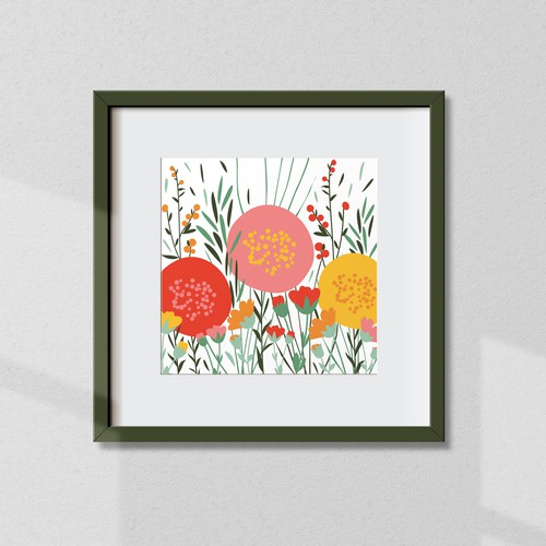 Wall artwork with the title 'Funky Botanical Print'