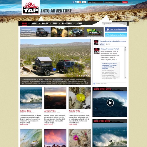Portal website with the title 'Website design for an adventure portal'