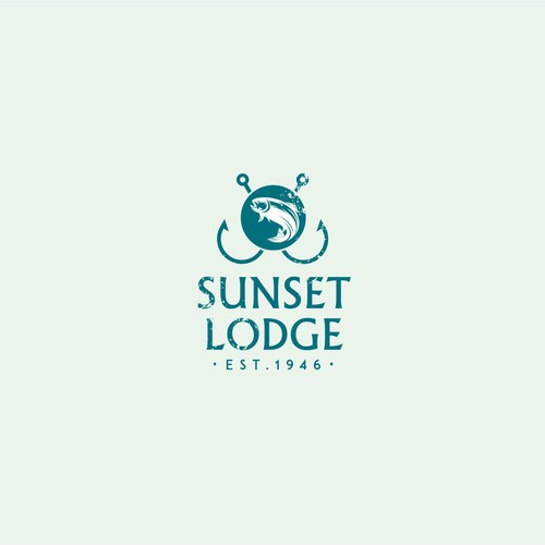 Fish logo with the title 'Create a vintage logo for my fishing / hunting lodge.'