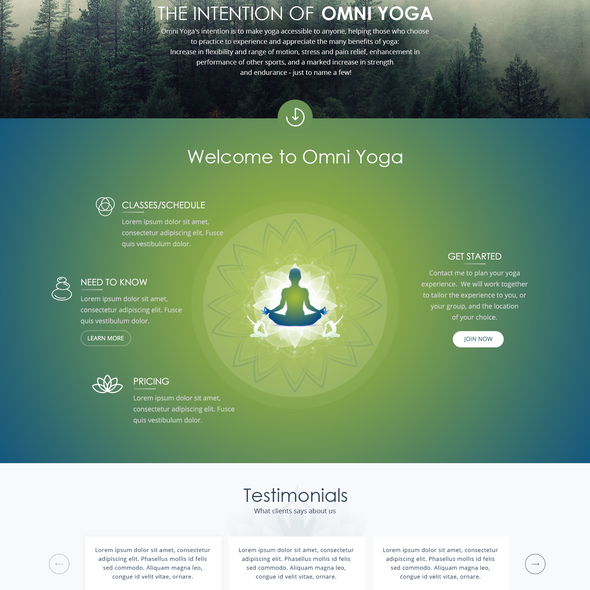 Yoga website with the title 'Design version for a Yoga Studio Homepage'