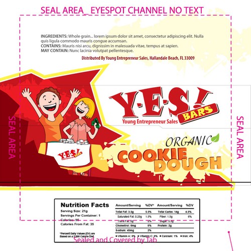 Biscuit packaging with the title 'YES BARS 1'