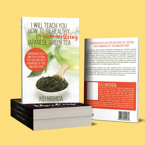 Health book cover with the title 'Book Cover I will teach you how to be healthy by using japanese green tea'