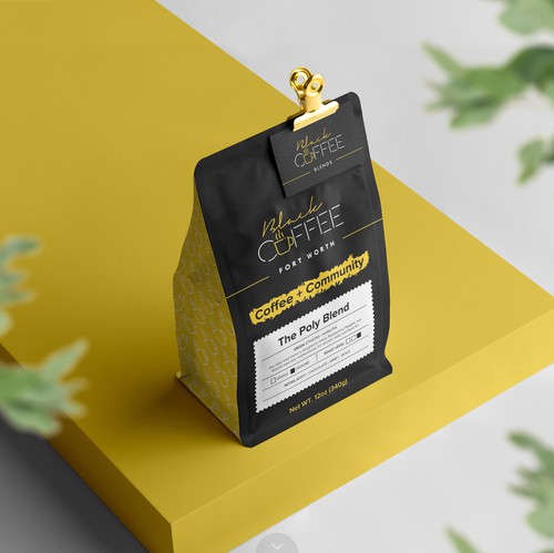Roasted coffee packaging with the title 'Black Coffee Fort Worth Coffee Bag'