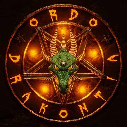 Occult design with the title 'Dragon Head Emblem Logo — 3D Illustration'