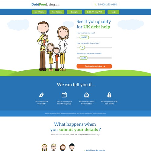 Green website with the title 'Website for DebtFreeLiving.uk'