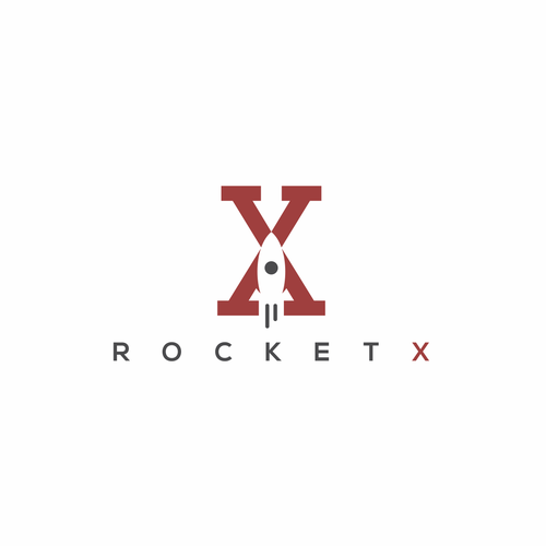 Rocket ship logo with the title 'RocketX logo design concept'