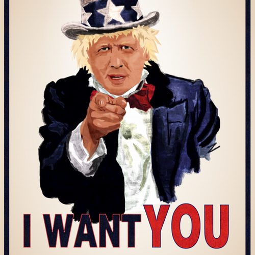 Paint design with the title 'Boris Johnson as Uncle Sam'