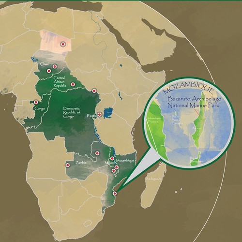African artwork with the title 'Map of National Parks in Africa'