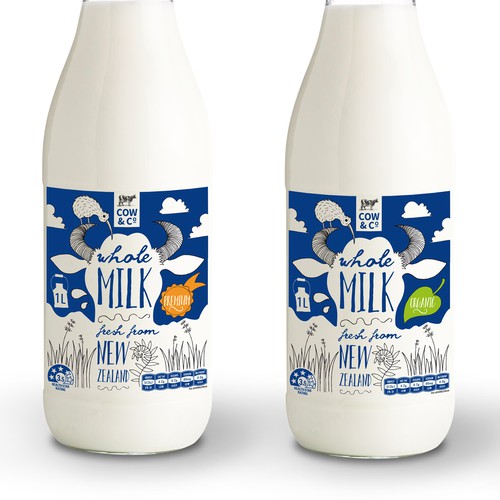 Milk packaging with the title 'A fun label for an organic milk brand'