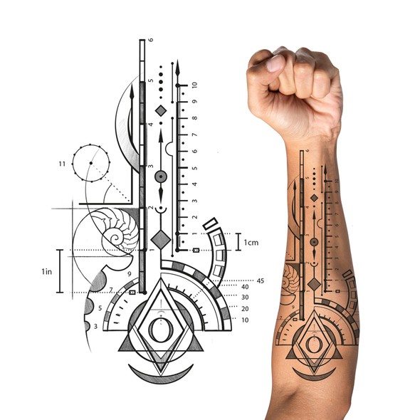 Spiritual design with the title 'Geometry Ruler Tattoo'