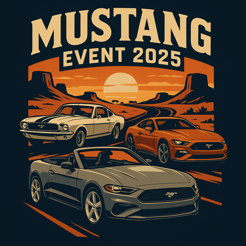 Event t-shirt with the title 'A T-shirt design for a Mustang Event'