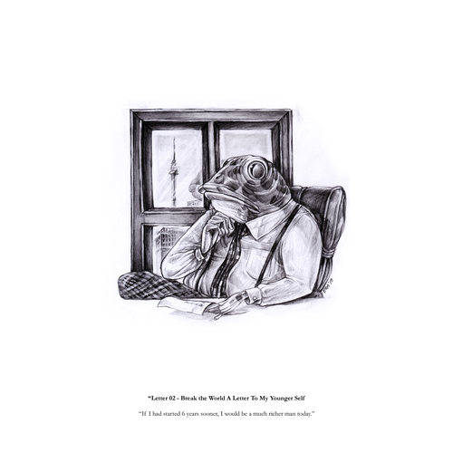 Paper artwork with the title 'Break the World a letter to my Younger self'