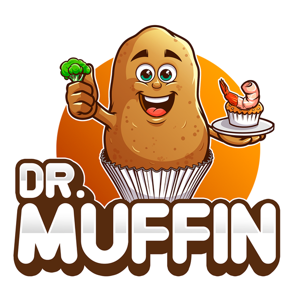 Potato logo with the title 'logo created for Dr. Muffin'