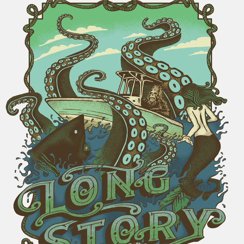 Kraken design with the title 'Long Story T-Shirt Design'