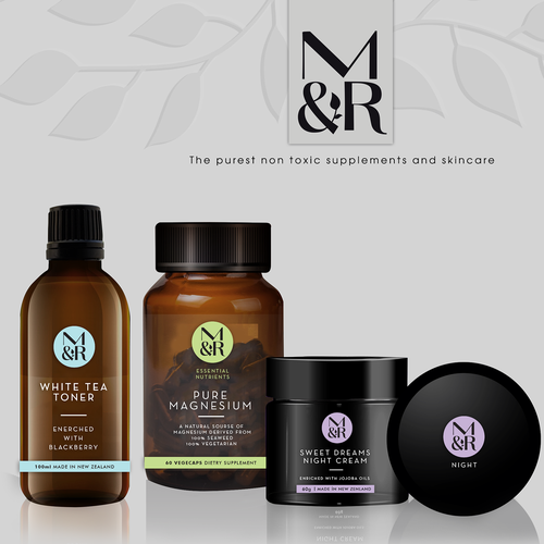 Stylish packaging with the title 'M&R essential nutrients'