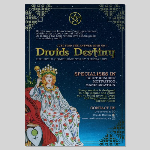 Celtic design with the title 'Pamflet design for Druids Destiny'