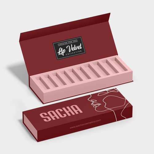 Luxury packaging with the title 'Sacha Cosmetics'