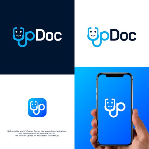 Stethoscope logo with the title 'UpDoc AI Doctor Logo'
