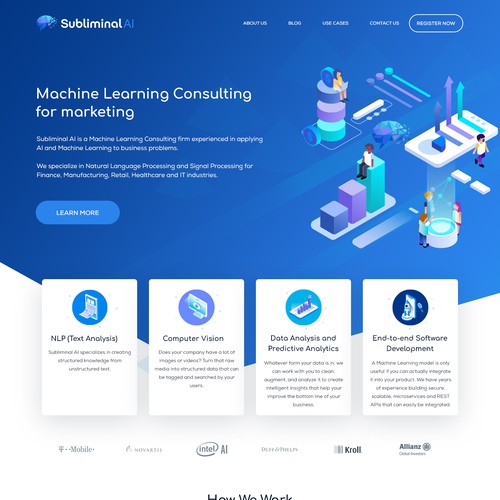 Artificial intelligence website with the title 'Minimal & Clean Design For Subliminal AI'