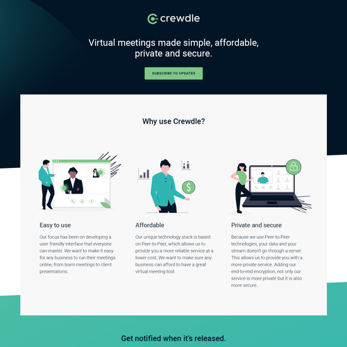 Meeting design with the title 'Landing page design for Crewdle'