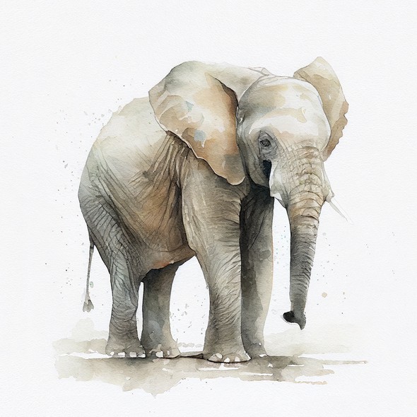 Children's book illustration with the title 'Watercolor Elephant Illustration for Kids'