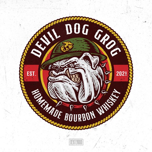 Bulldog logo with the title 'Devil Dog Grog'