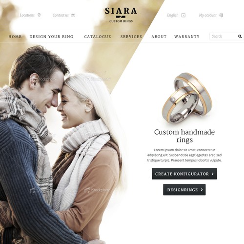 Modern website with the title 'Avant-garde Webdesign for a Wedding-Ring configurator'