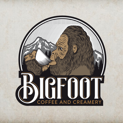 Old-school brand with the title 'Great Smoky Mountain "bigfoot" themed coffee house'
